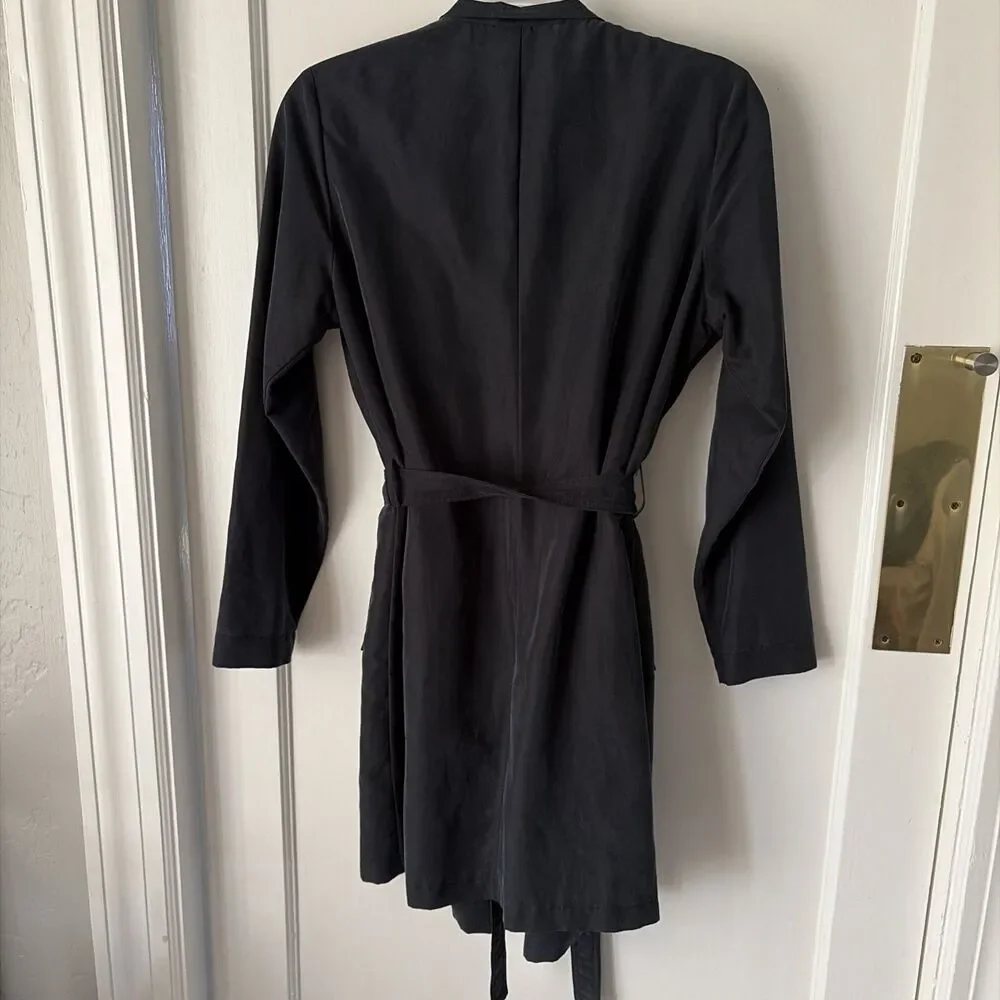 American Apparel Navy Blue Duster Trench Coat XS / Small Tie Y2K Minimalist - Picture 3 of 5